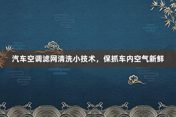 汽车空调滤网清洗小技术，保抓车内空气新鲜